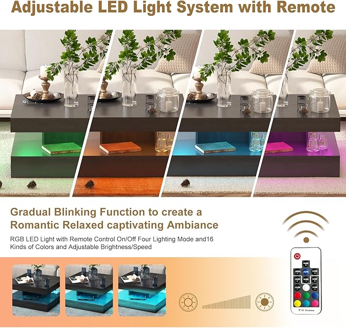 HedoAjim Black Led Coffee Table