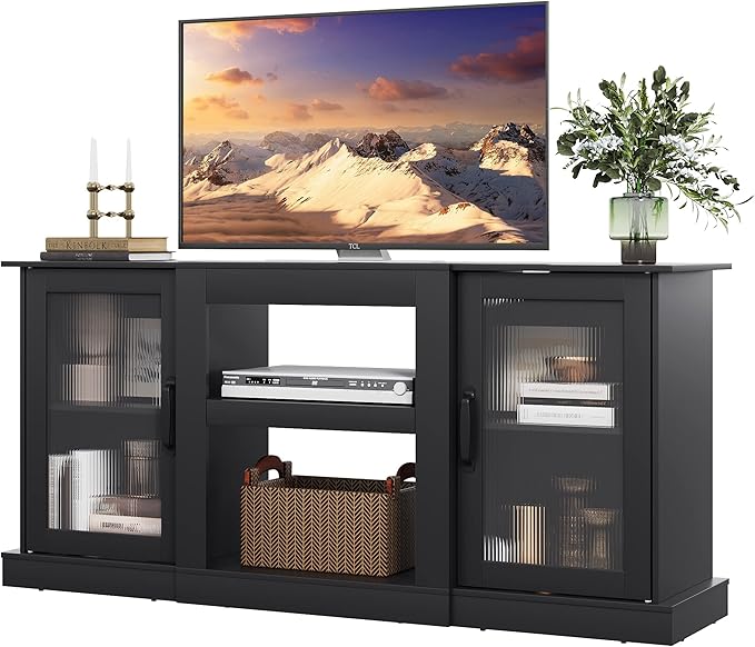 WLIVE Farmhouse TV Stand for 65 inch TV, Open Shelves TV Console for Living