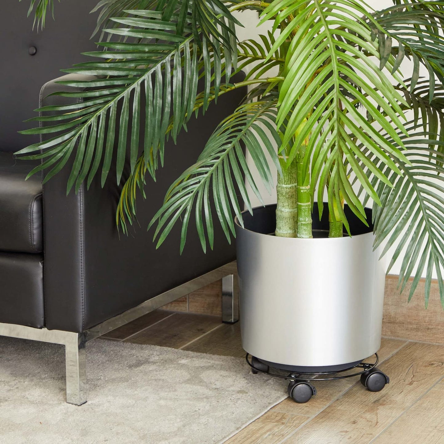 Bright Creations Plant Stand with Wheels - 10.6 in Diameter, Black, Pack of 4, Modern - Metal Rolling Plant Stand Base with 360-Degree Rotation & Locking Casters for Indoor & Outdoor Planter Pots