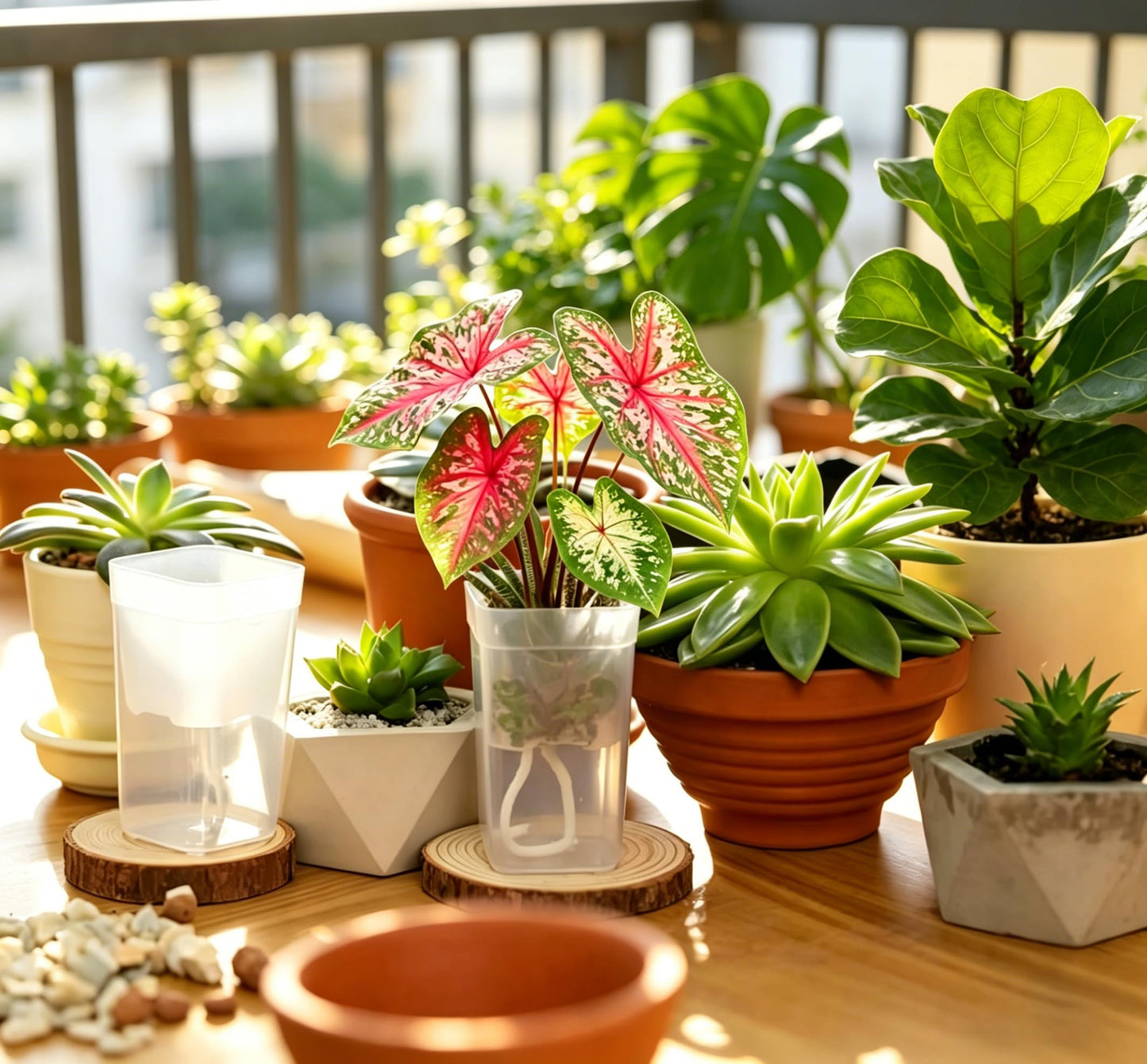 9 Pack 2.5" Mini Self Watering Pots for Indoor Plants, Small Clear Plastic Planter with Drainage and Water Level,for African Violet,Succulents,Propagation,Seed Starter with Labels,Repotting Mat, Tools