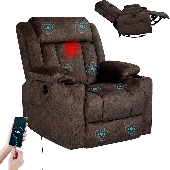 LEVELEVE Retro Rocking Recliner Chair, Massage Rocker Recliner Chair