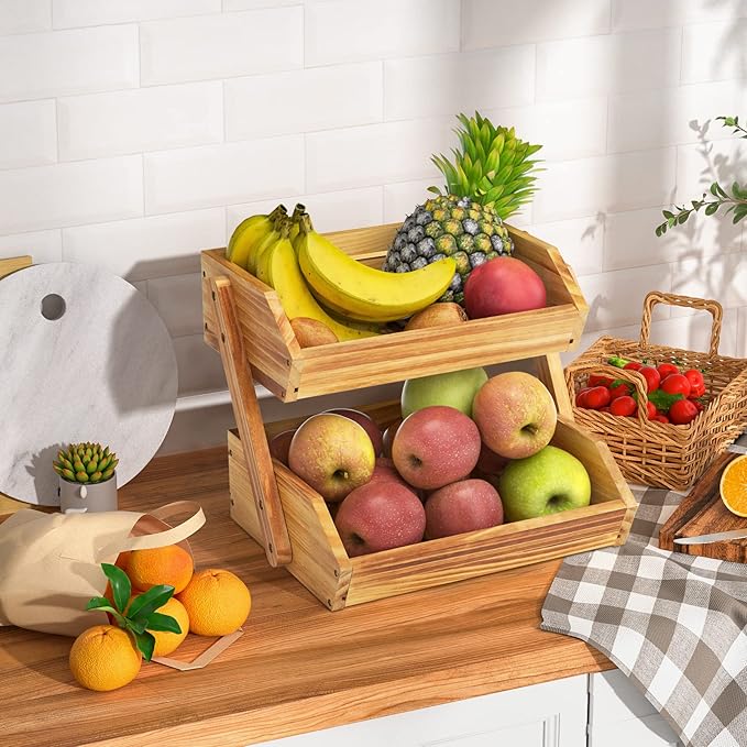 Merysen 2 Tier Wooden Fruit Basket