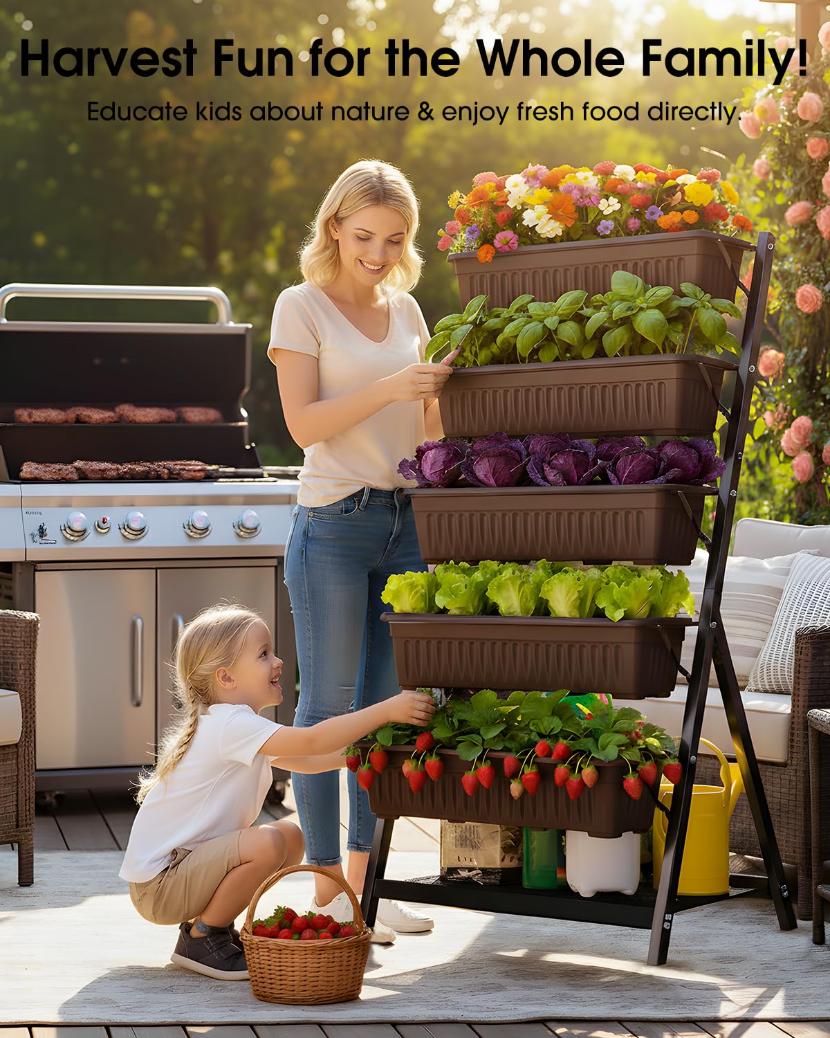 Olaiti 5-Tier Vertical Garden Bed Planter Boxes with Drainage System & Storage Space, Freestanding Vertical Garden Planter with 5 S-Hooks for Plants Vegetables Flowers Herbs in Garden Patio Yard