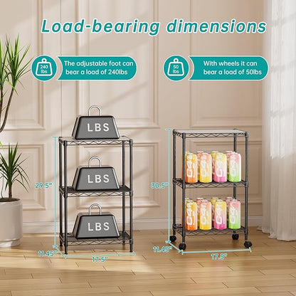 SINGAYE Shelf Closet Wire Shelving：Adjustable Metal Unit for Laundry Room Organization Bathroom Kitchen Home Storage with Wheels Small Pantry Rack Shelves