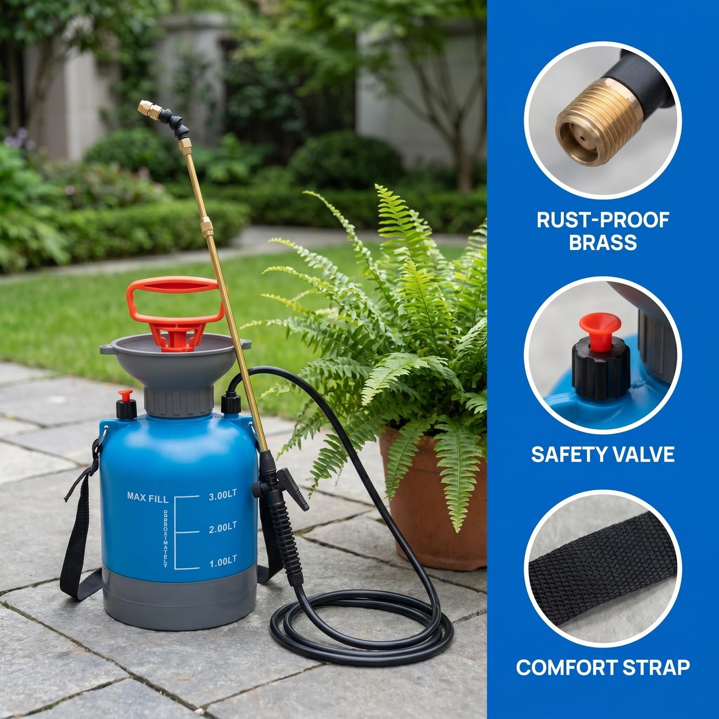 3L Blue Hanging Plant Waterer with Telescopic Wand, Long-Reach Watering Can Sprayer for Hard-to-Reach High Baskets & Wall Planters, Indoor/Outdoor Garden Tool