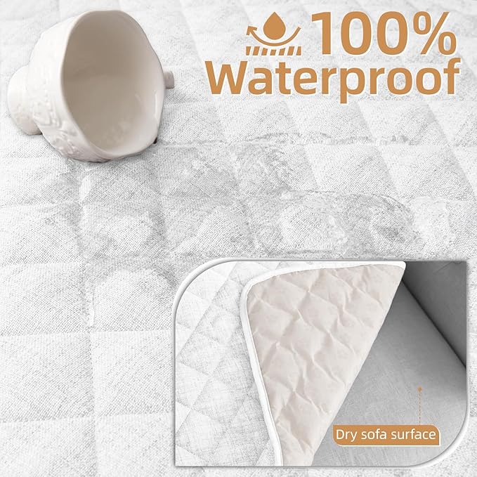 Dog Couch Cover for Sofa 100% Waterproof Faux Linen Sofa Covers for 3 Cushion