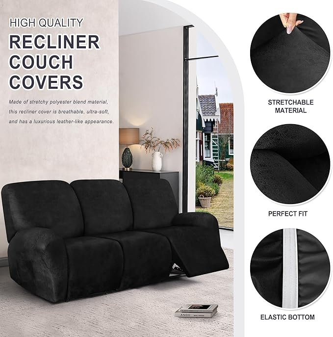 ANARACHON Leather Look Recliner Couch Cover, 8-Pieces Stretch Recliner Sofa