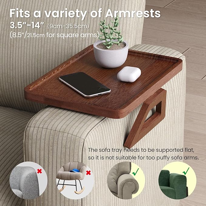 Couch Arm Tray, Bamboo Folding Sofa Tray, Sofa Armrest Tray Clip-On Couch Desk