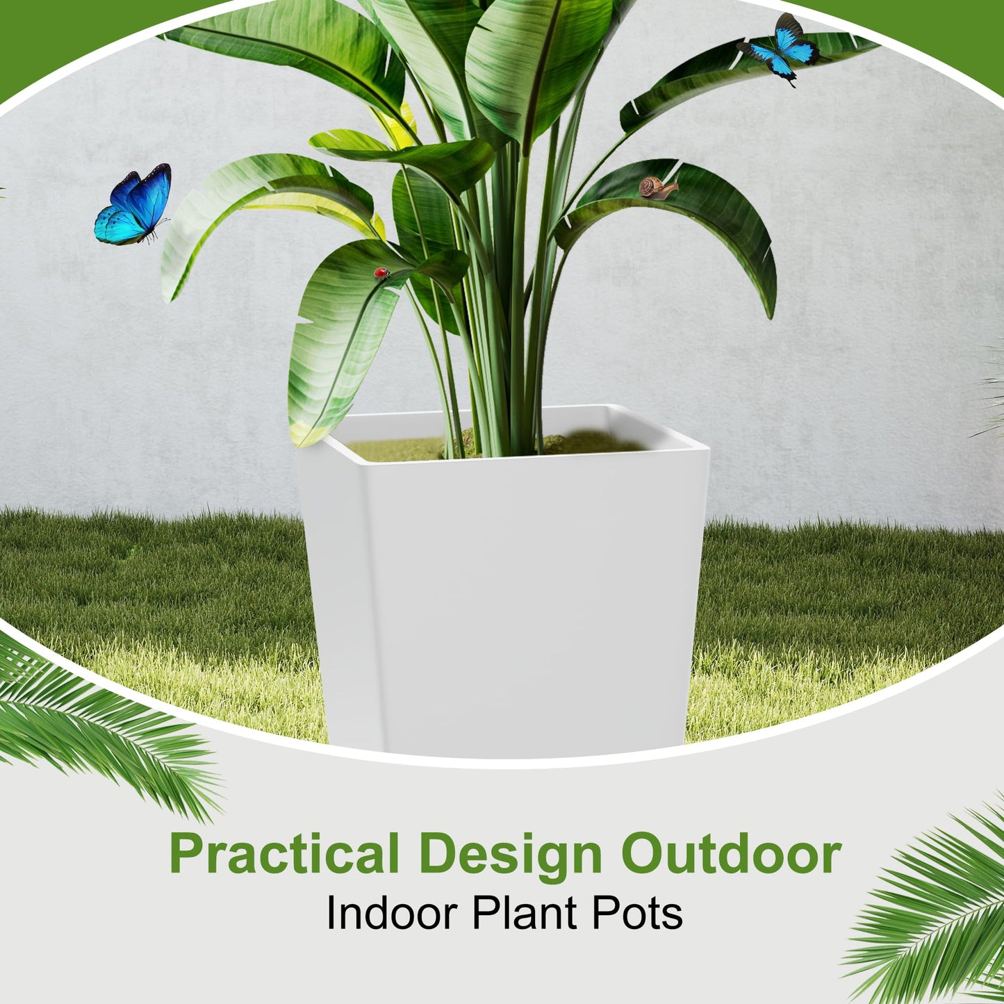 YESUNEED 24" Tall Planters for Outdoor Plants, Set of 2 Large Outdoor Planters for Front Porch Decor with Drainage Hole, Tall Planter(White)
