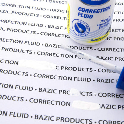 BAZIC Correction Fluid (0.7 oz / 20 ml), Soft Bristle Brush Applicator, Instant Corrections Pen White Out Wipe Out Liquid (2/Pack), 1-Pack