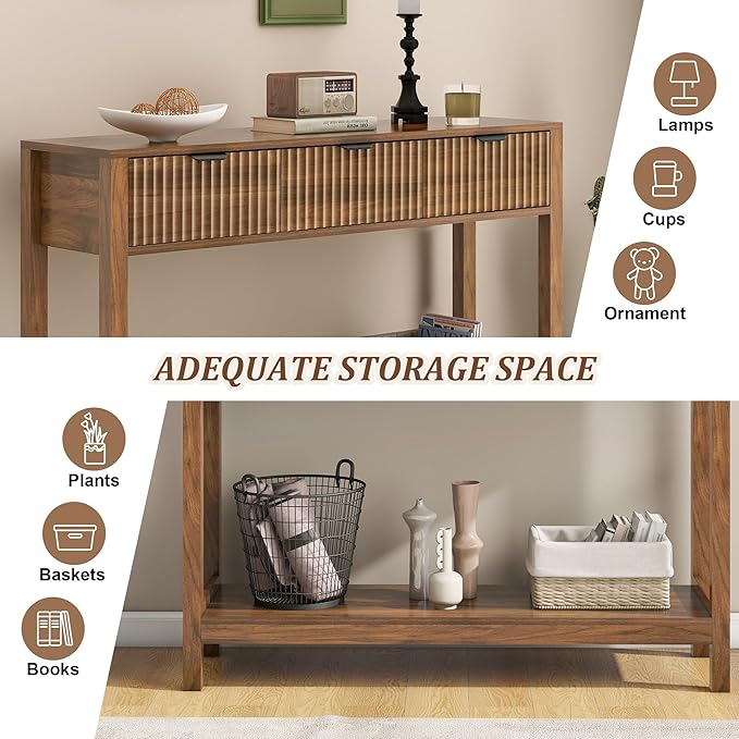 Nasonet Fluted Console Table, Wooden Sofa Table