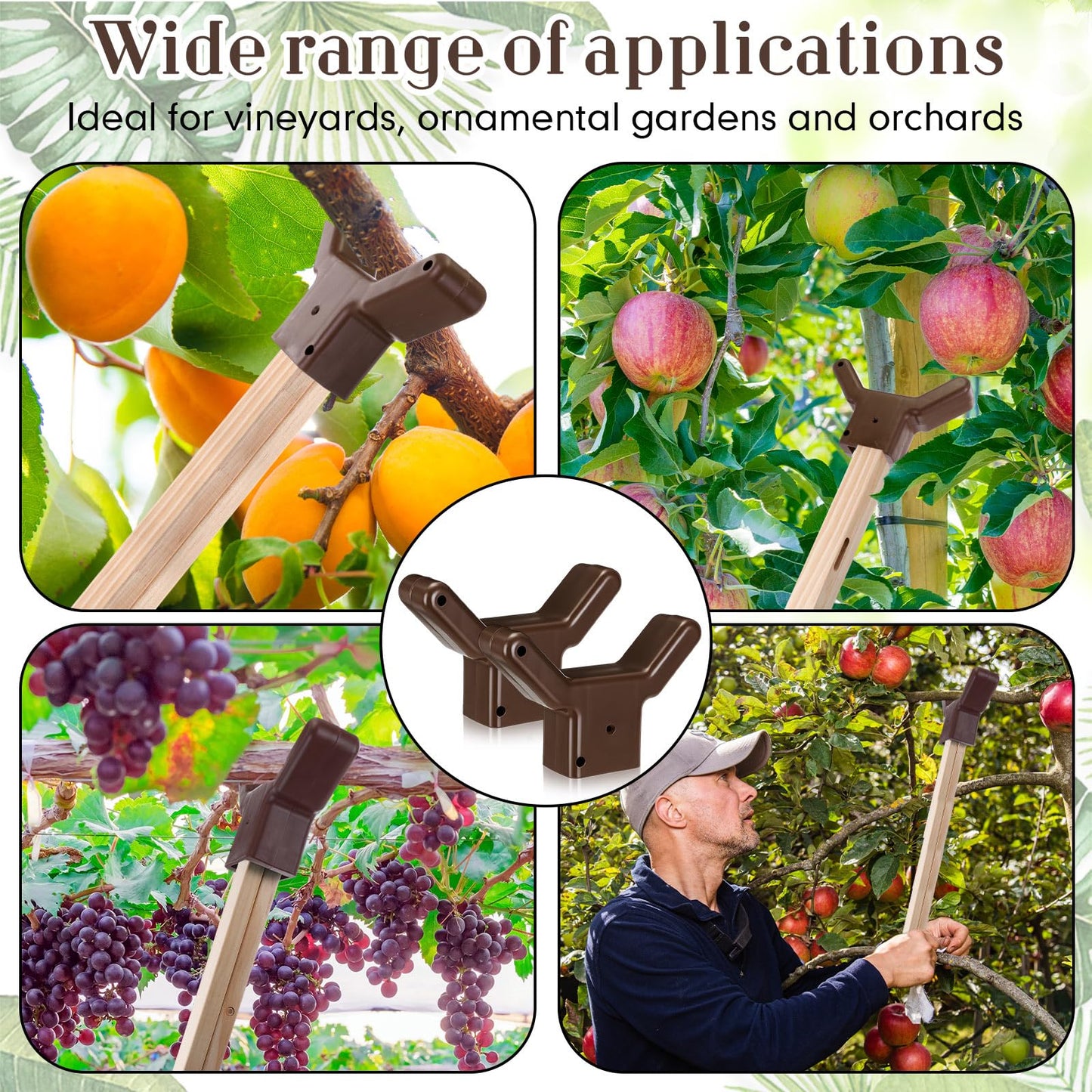 Yungyan 4 Pcs Tree Support, Plastic Fruit Branch Support Device Tree Brace Prevent Them from Breaking for Vineyards Ornamental Gardens Orchards Fits on Standard 1.57 x 1.57 Inch Lumber (Brown)