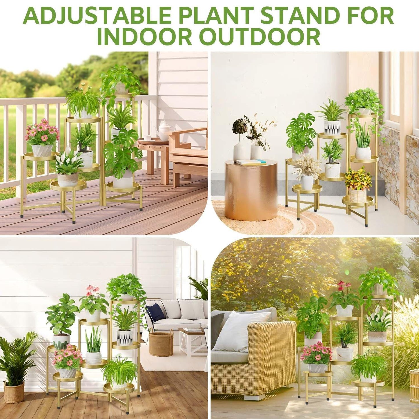 iDavosic.ly 7 Tier Large Plant Stand Indoor, 10 Inch Wide Tall Corner Metal Plant Stands Outdoor for Multiple Plants, Folding Tiered Flower Display Holder Rack Shelf, Gold