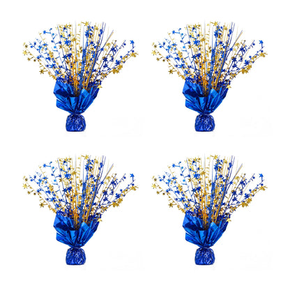 4 Pack Metallic Foil Spray Centerpiece Stars for Wedding, Birthday, Anniversary, Christmas Table Decor, Holiday Festival Baby Shower Graduation Mantle Party Decorations (Blue&Gold)