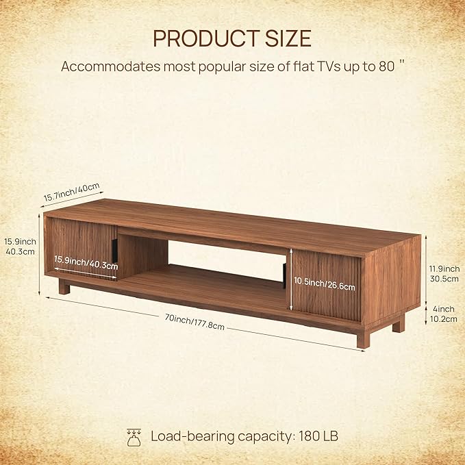 Alpen Fluted TV Stands for Living Room, Wood Television Media Cabinet for