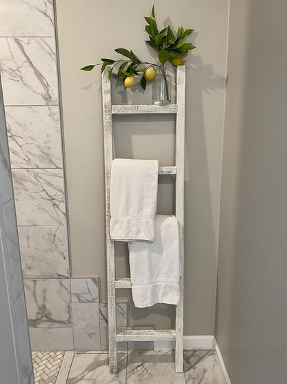 BarnwoodUSA Rustic Farmhouse Decorative Ladder - Our 6 ft Ladder can be Mounted Horizontally or Vertically and is Crafted from Upcycled Wood | No Assembly Required | White