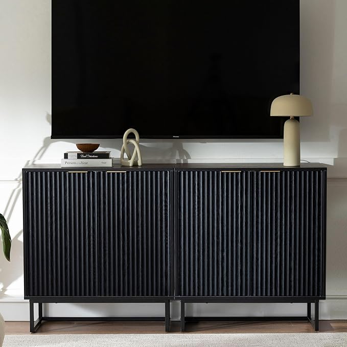 EYYTHUNG Fluted Storage Cabinet Sideboard Buffet Cabinet, Modern Accent Cabinets