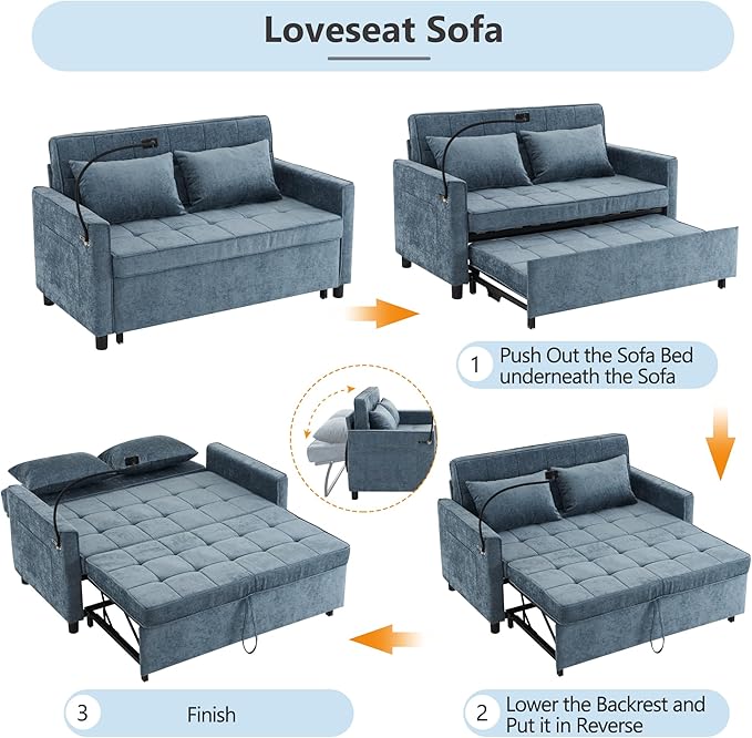 3 in 1 Convertible Sleeper Sofa Bed, 56.9" Small Pull Out Couch Bed