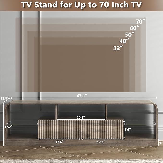 TV Stand for 60/65/70 Inch TVs, Modern Curved TV Console
