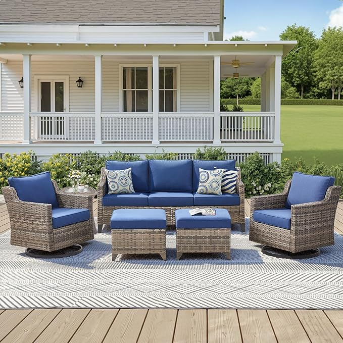 6 Piece Outdoor Patio Wicker Furniture Sets-High Back Outdoor Conversation Set