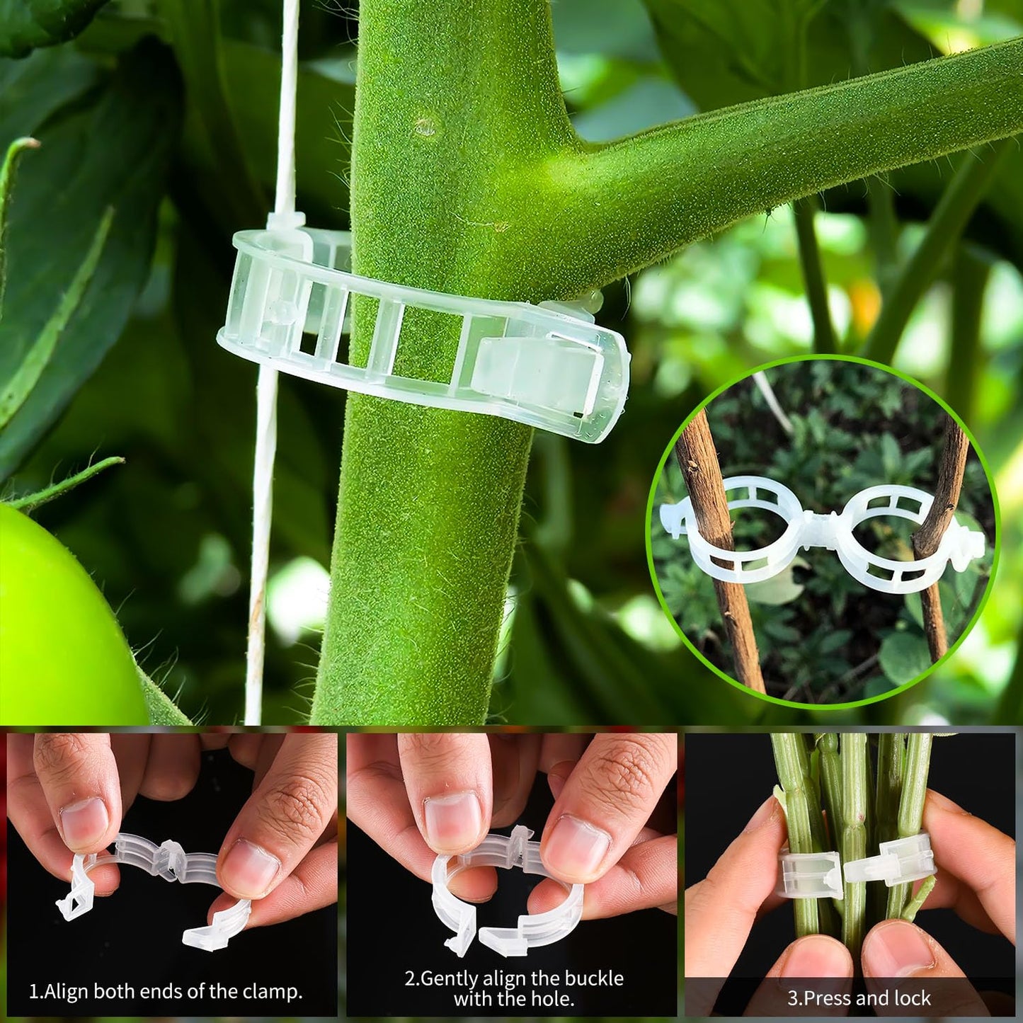 HFXXAD 500Pcs Tomato Clips & Tomato Support j Hooks Plastic Trellis Clips Adjustable Tomato Vine Garden Clips to Prevent Tomatoes Falling Off