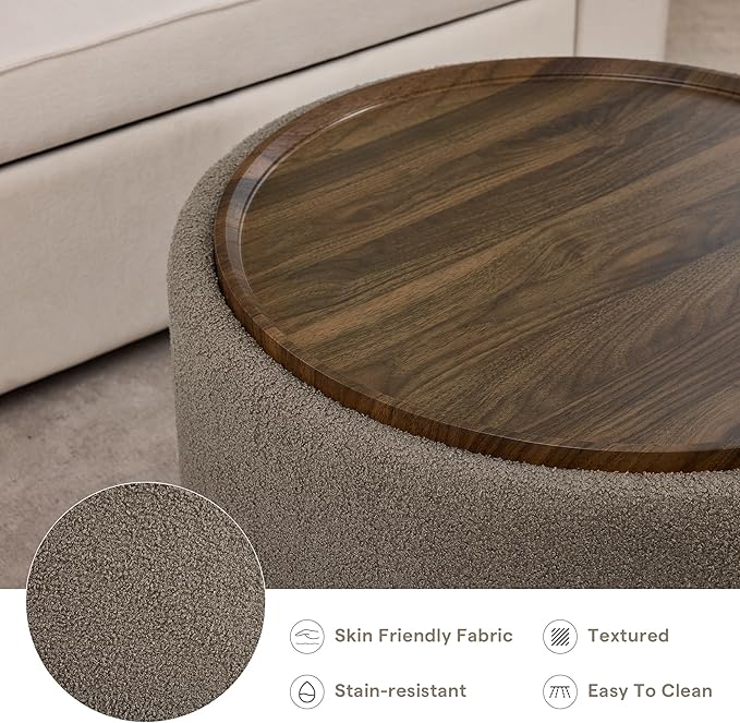 29.5 Inch Round Storage Ottoman Coffee Table, Modern Circle Coffee Table