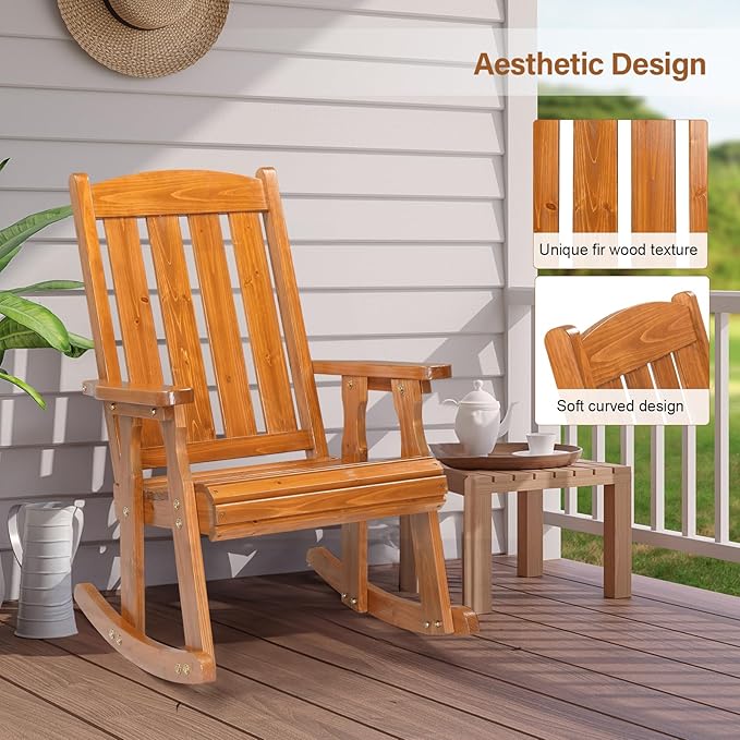VINGLI Outdoor Rocking Chair Set of 2, Heavy Duty 600 LBS Wooden Rocking Chair
