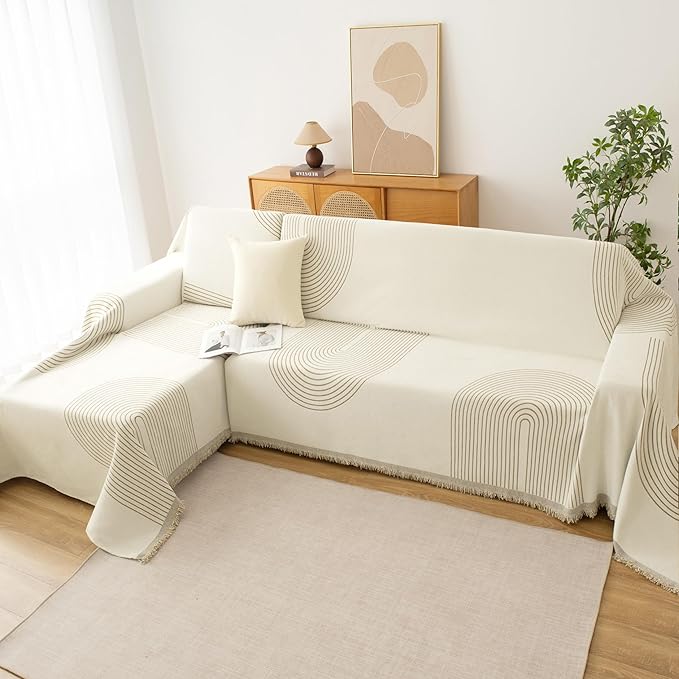 Couch Cover for Dogs, Boho Sofa Covers for 3 Cushion Couch, Chenille Sofa