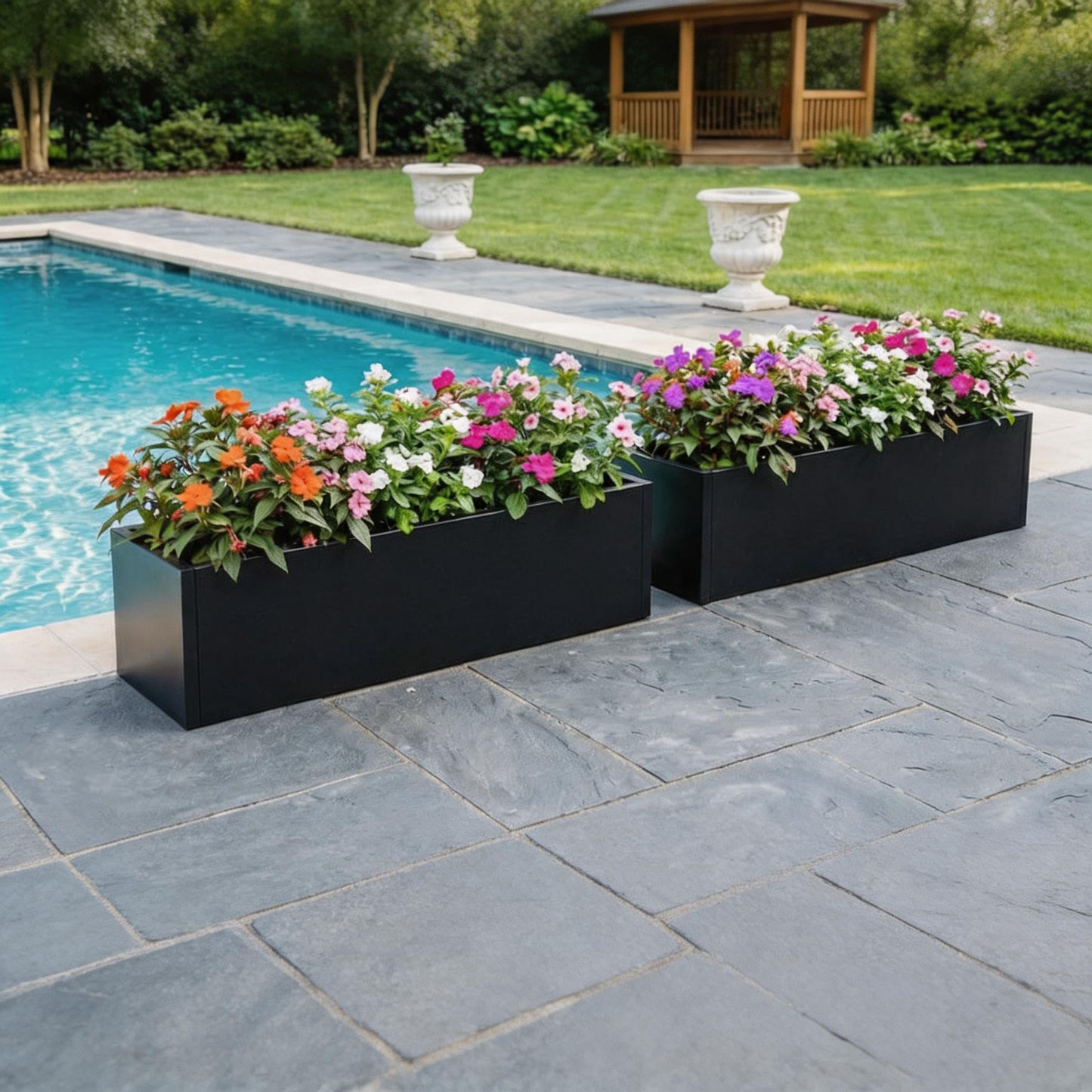 Garvee Metal Rectangular Planter Box 2 Pack, 36" Long Planter with Drainage Holes Hanging Flower Pot - Heavy Duty Window Sill Box Steel Planters for Outdoor/Indoor Plants, Flowers