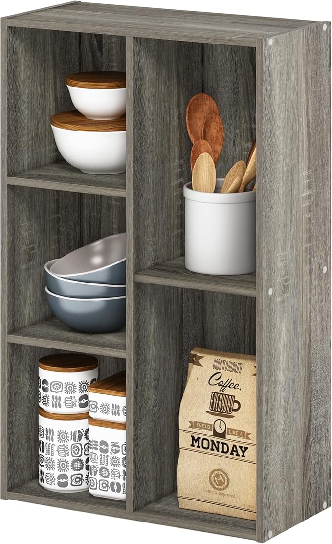 Furinno Luder 5-Cube No Tool Assembly Open Shelf, French Oak