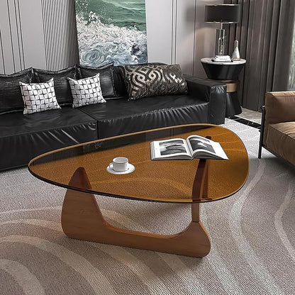 Mid Century Modern Glass Coffee Table, Coffee Table for Living Room, Noguchi Coffee Tables,Suitable for Bedroom Living Room Reception Office Tables (Walnut/Brown, ML)