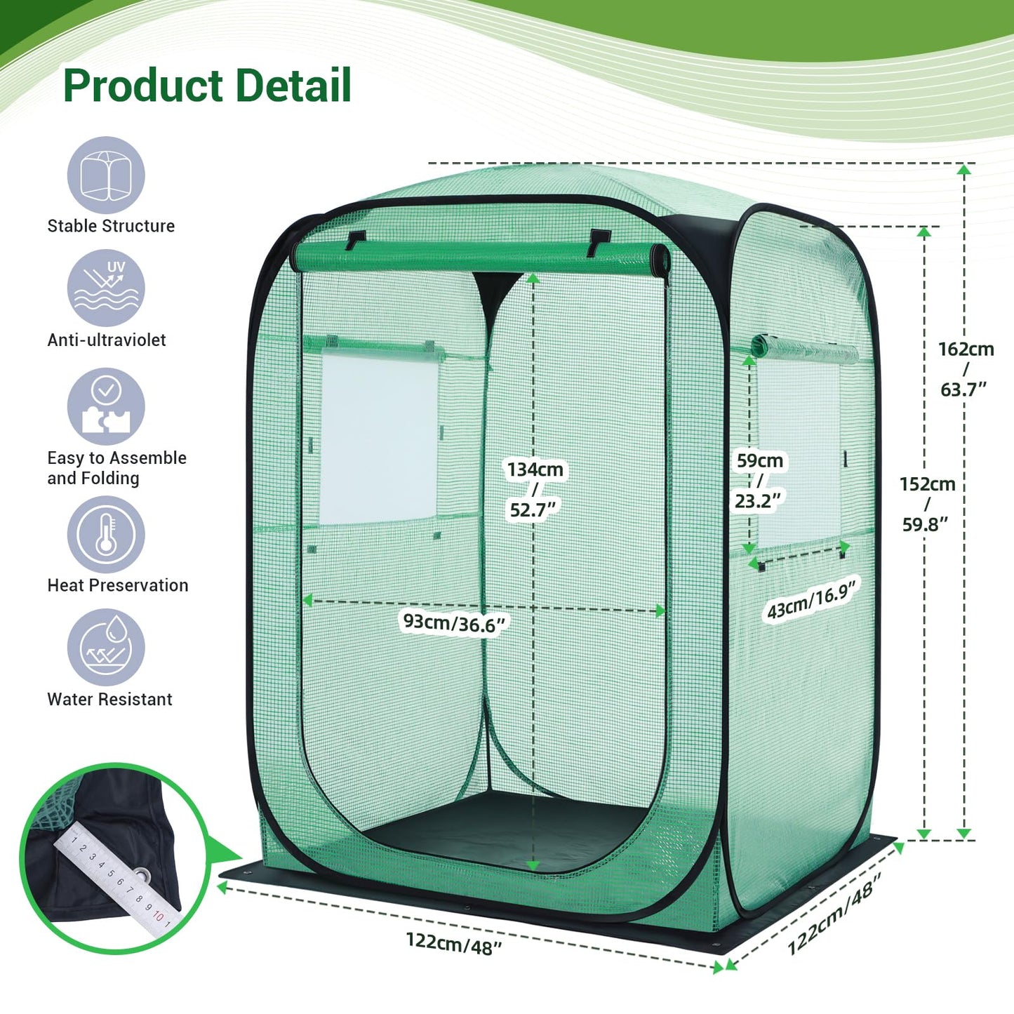 Ohuhu Pop Up Greenhouse for Outdoors, Portable Walk-in Mini Green House with Removable PE Mat & Mesh Window Fast Set-up GreenHouses for Indoor Outside Protecting Plant from Cold Frost & Birds