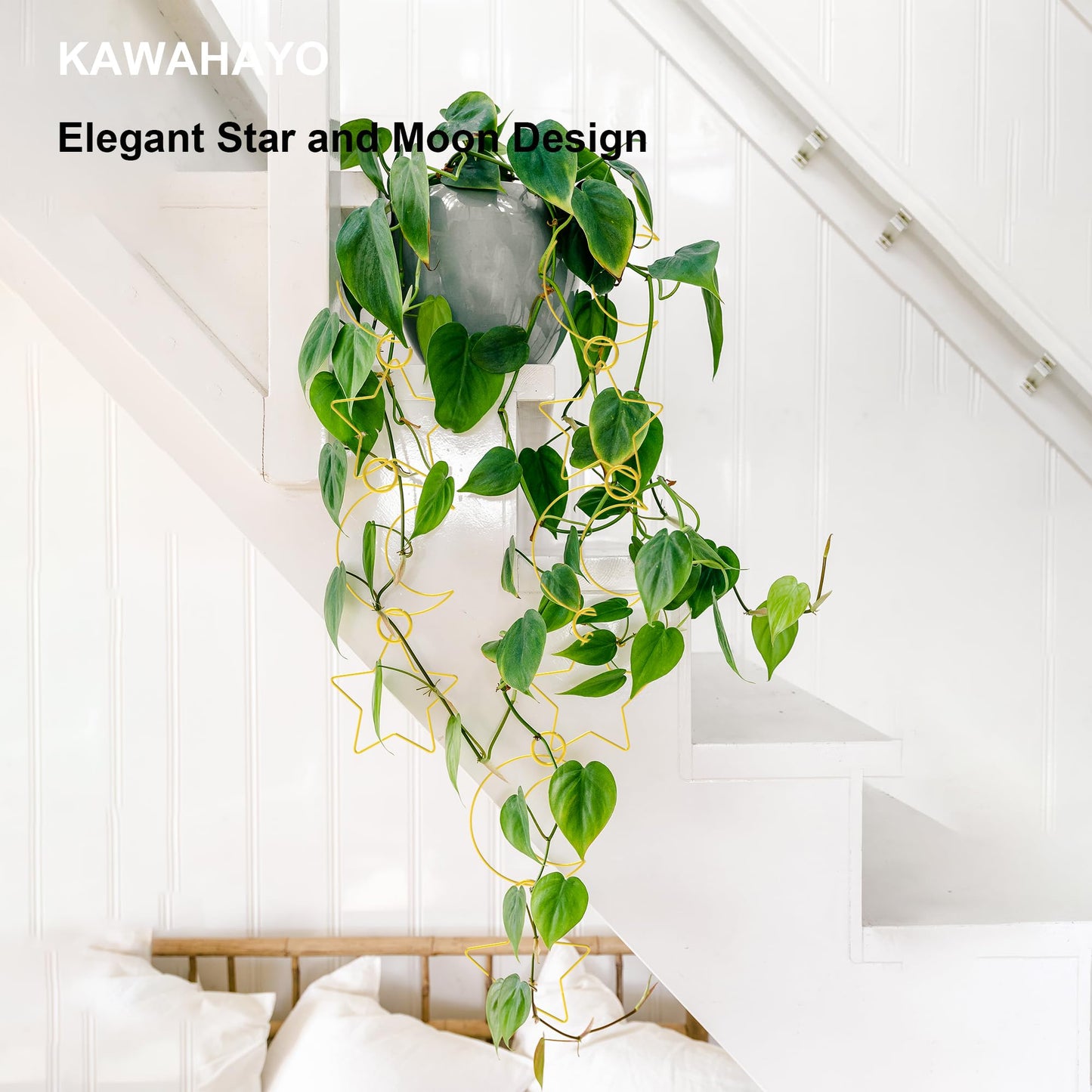 20 Pcs Plant Trellis for Climbing Plants, Chain Trellis, Garden Plant Wall Trellis, Vine Support Houseplant Accessories for Monstera, Pothos, Ivy, Climbing Plants Indoor Outdoor (Gold Moon and Star)