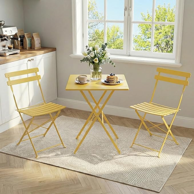 GarveeLife 3 Piece Patio Bistro Set, Folding Patio Bistro Table and Chairs Set
