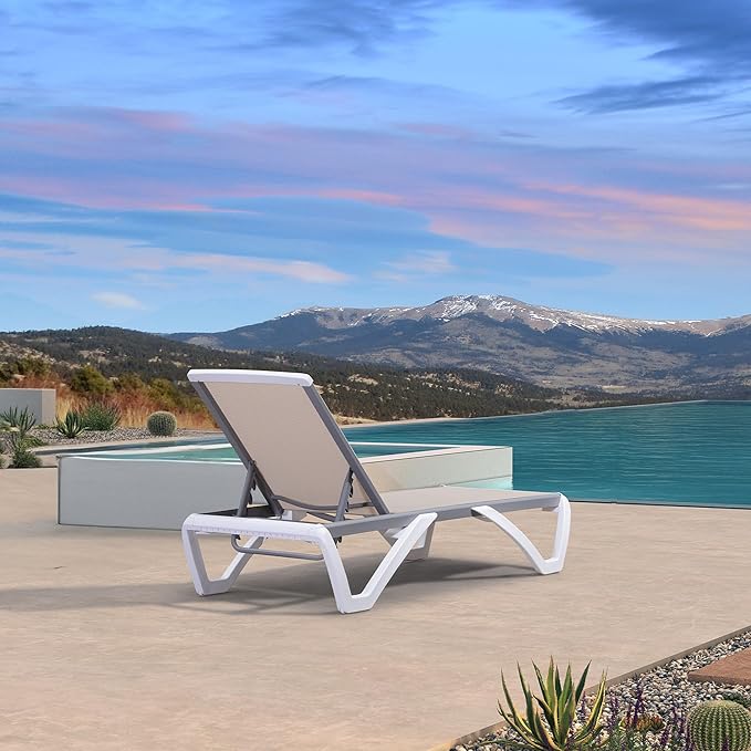 PURPLE LEAF Patio Chaise Lounge Chair Outside Aluminum Plastic Stackable
