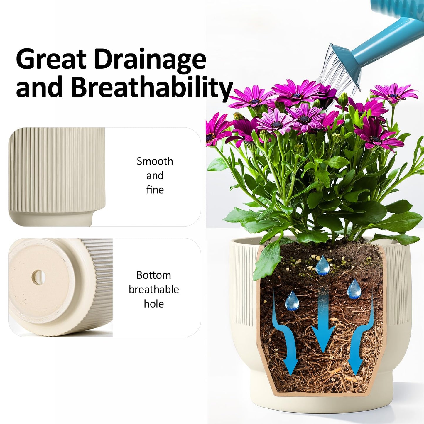 OXART Large Plant Pot, 12+10 Inch Ceramic Pots for Plants, Set of 2 Indoor & Outdoor Planters with Drainage Holes, Modern Round Decorative Flower Pots, Ceramic Planting Pot for Plants, Yellow