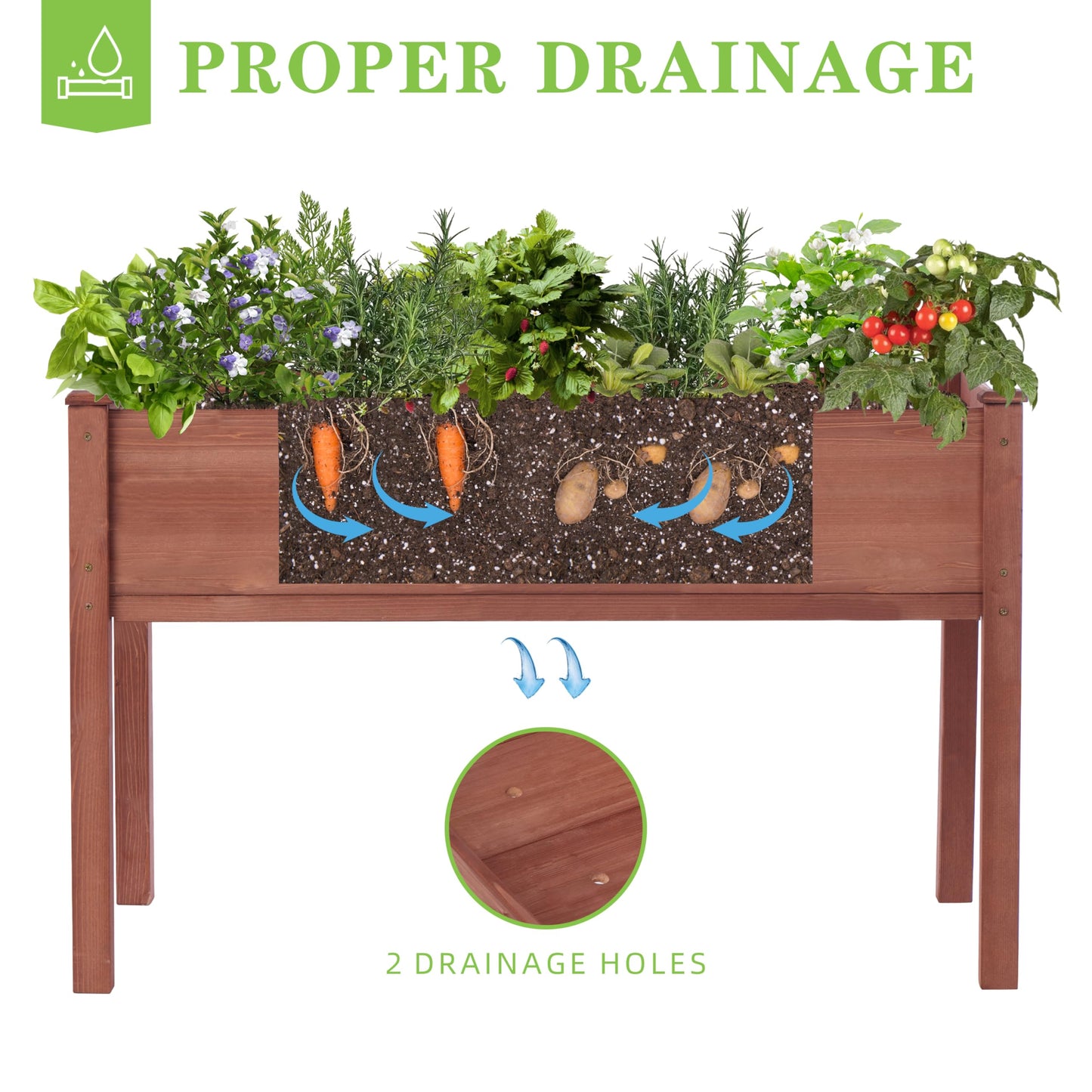 Raised Garden Bed with Legs, 48x24x30'', Outdoor Wood Elevated Planter Box, Thick Legs, w/Liner