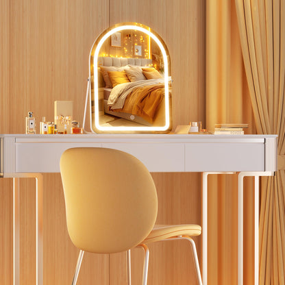 Hasipu Vanity Mirror with Lights, 11"× 14" Arched LED Makeup Mirror, Lighted Makeup Mirror with Lights, Smart Touch Control Dimmable 3 Modes Light 360°Rotation White