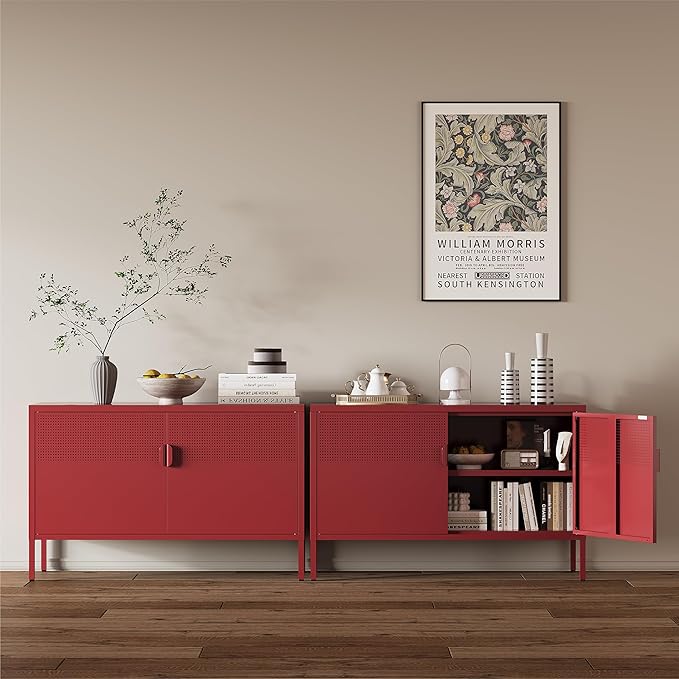Metal Storage Cabinet, 2 Door TV Stand, Metal Mesh Accent Cabinet, Magnetic