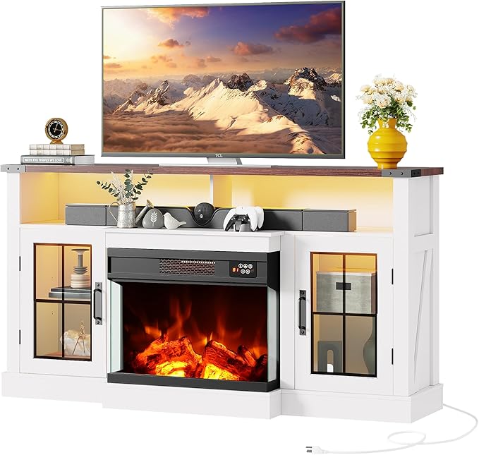 WLIVE 3-Sided Glass Electric Fireplace TV Stand