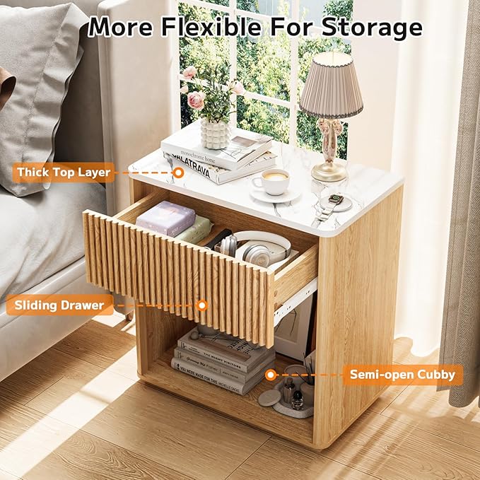 Modern Fluted Nightstand Set of 2