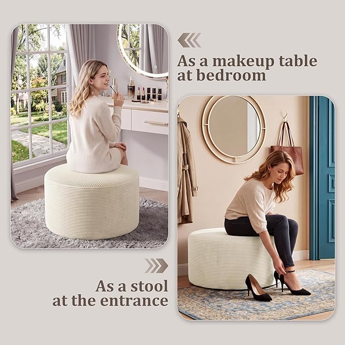 BSHOMGI Round Ottoman, Corduroy Ottomans Foot Stool, 27.5" Pouf Footstool