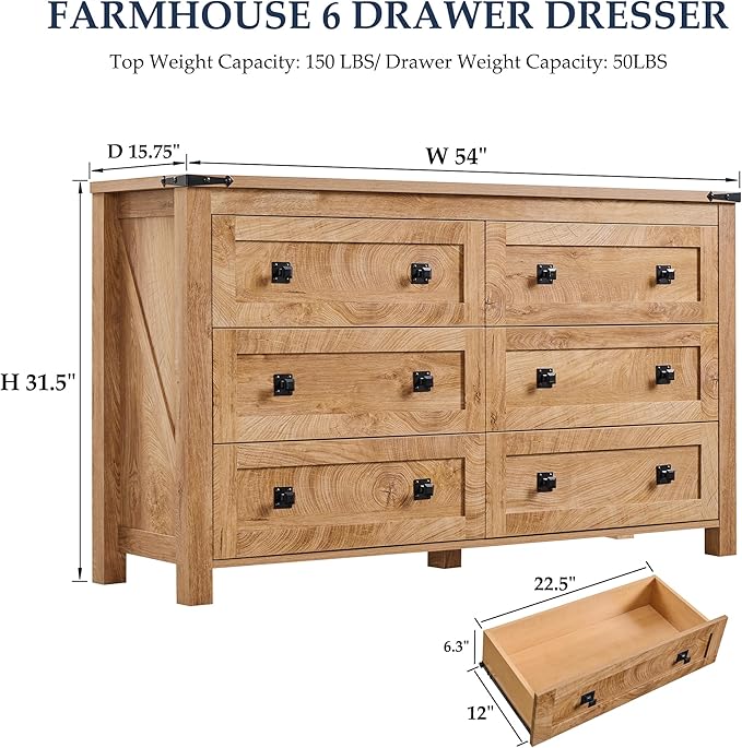 T4TREAM Farmhouse 6 Drawers Dresser