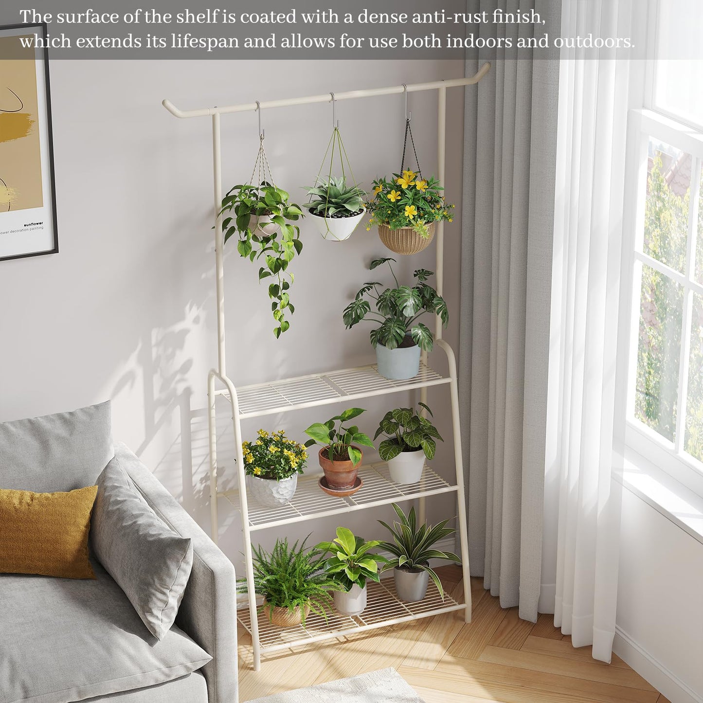 Kitsanery Plant Stand Indoor Outdoor,Metal Plant Stands for Multiple Plants,3 Tier Tall Hanging Plant Shelf,Large Heavy Duty Flower Holder Ladder Plant for Living Room, Patio, Balcony (White)