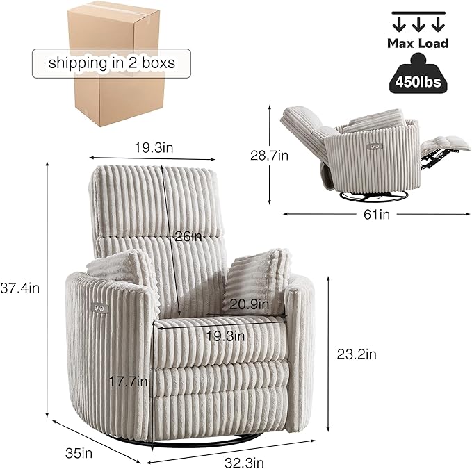Power Recliner, Nursery Swivel Glider Rocking Chair