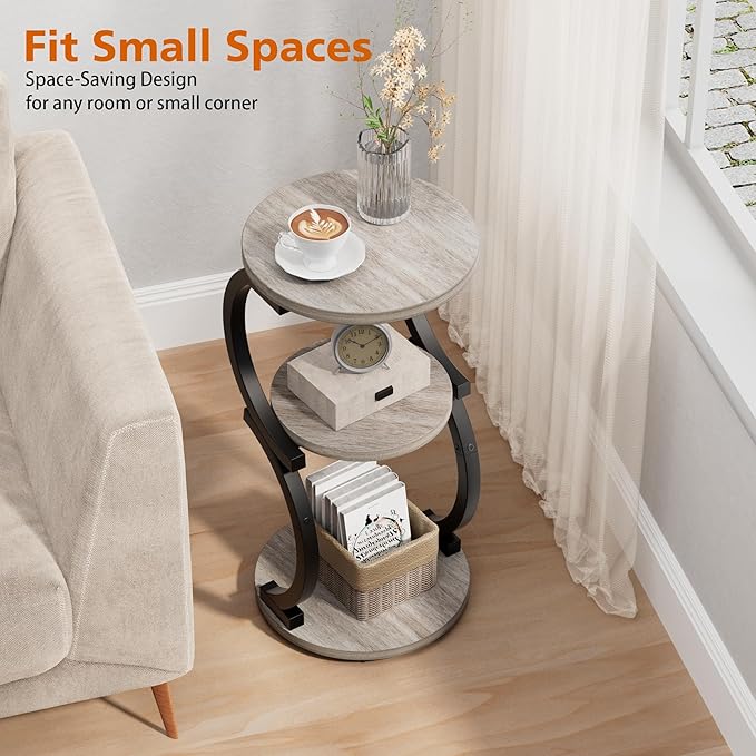 JUSTOGO Small Round Side Table, 3-Tier End Table