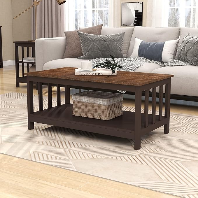 ChooChoo Farmhouse Coffee Table, Espresso Living Room Table