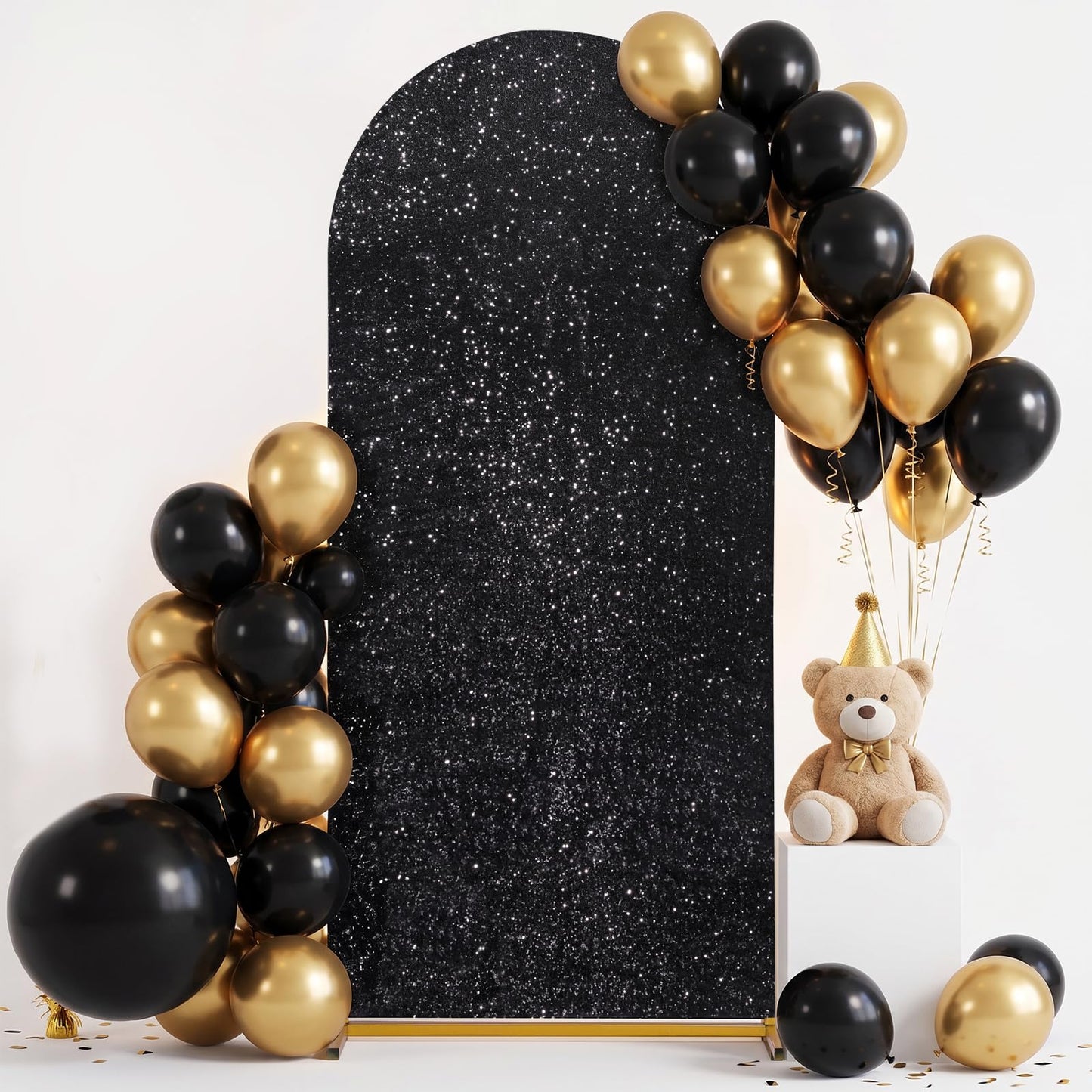 Wedding Arch Cover Set of 2 Glitter Sequin Fitted Arch Stand Covers for Halloween Party Bridal Shower Photo Balloon Arch Covers (7.2FT, 6FT, Black)