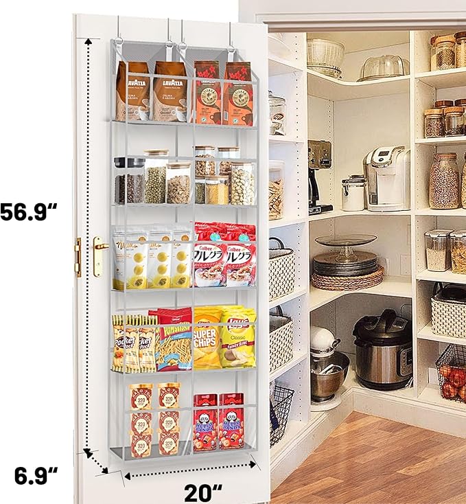 Over the Door Organizer 5 Tiers, Extra Large Behind Door Storage of 10
