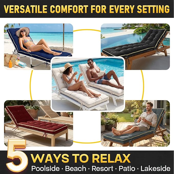 72x21 Inch Folding Chaise Lounge Cushion Quick Dry